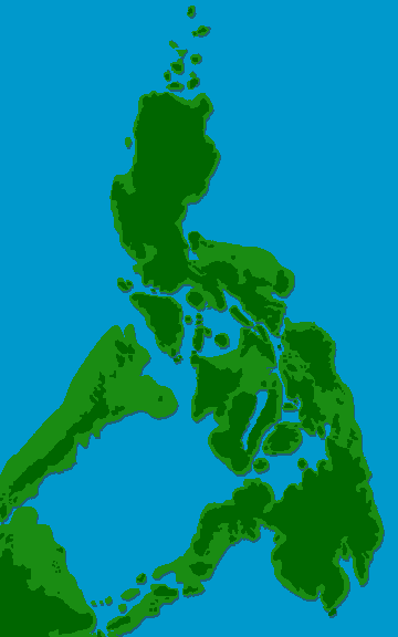 The Philippine Islands today compared to the islands during the most recent Ice Age. The modern islands are fragments of larger islands that existed from about 12,000 to 22,000 years ago. (Redrawn from Heaney 1986,1998)  